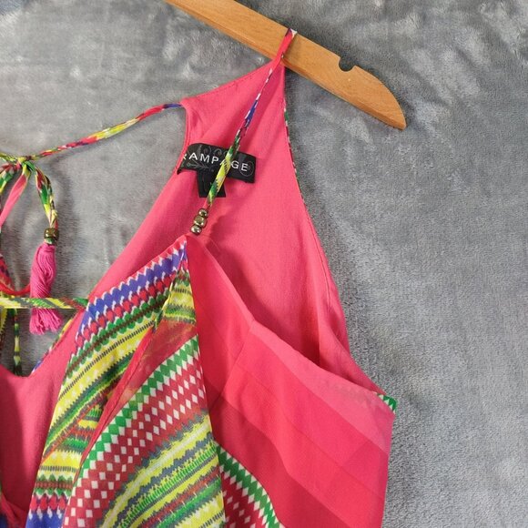 Rampage Womens Top M Pink Tribal Print Tassel Hem Sheer Festival Y2K Boho Layers - Picture 5 of 12